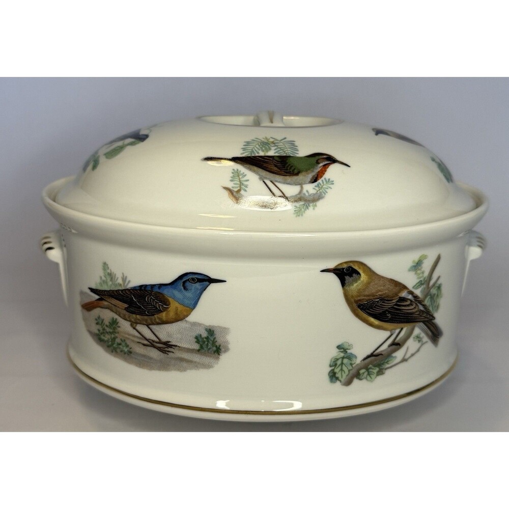 Louis Lourioux Le Faune Oval Casserole Dish w Lid Birds French Faience